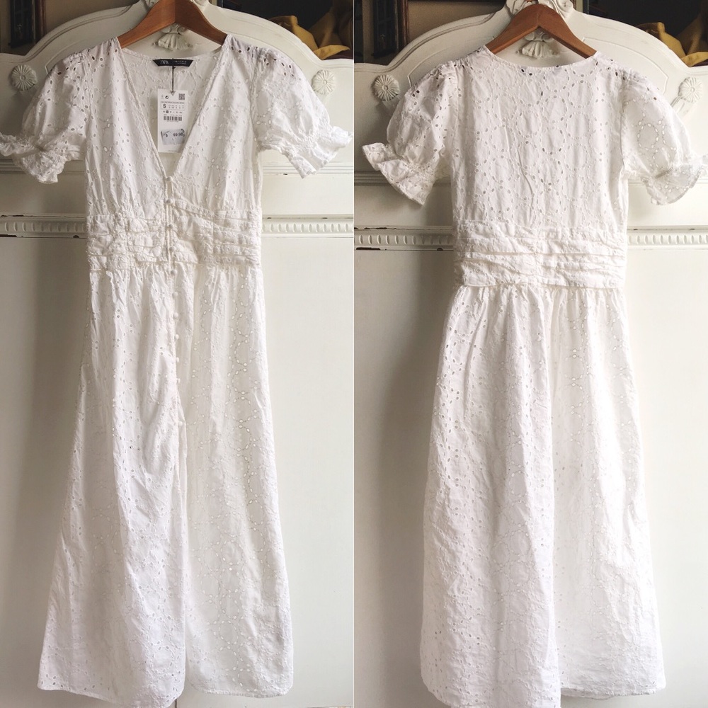NWT White Eyelet Cotton Zara Dress (S)